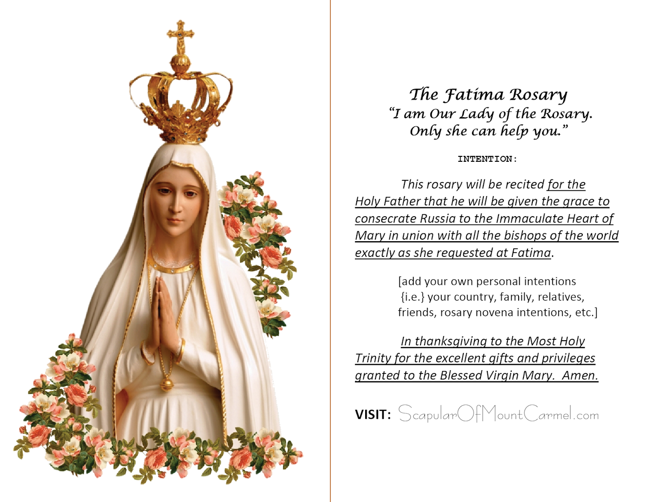 Fatima Rosary Prayer Card